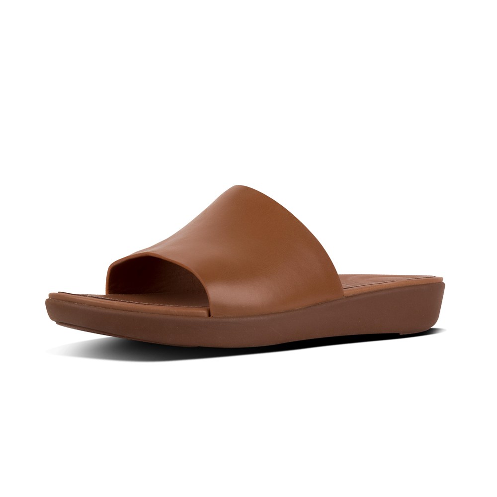 Fitflop Womens Slides - Sola Leather - Brown - 857-VELIXG